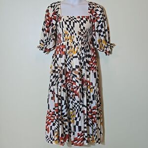 Fate Tiered Smocked Fall Midi Dress Gypsy Milkmaid Bohemian Western Scandi‎ Girl